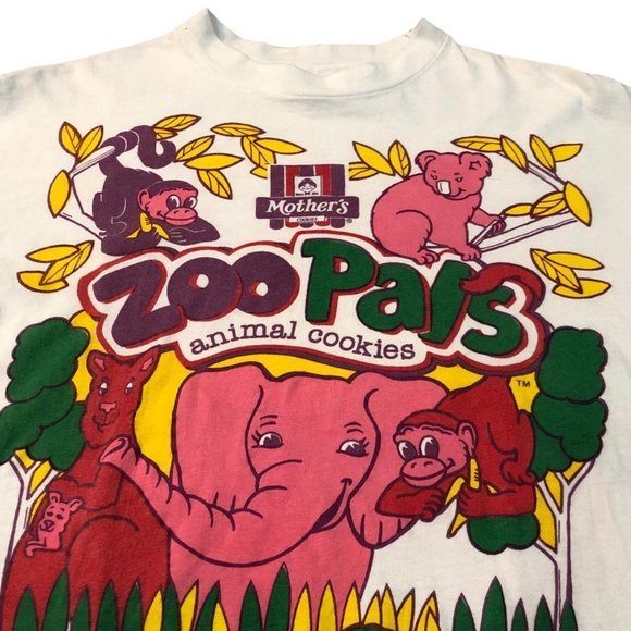 Vintage 90s Mothers Cookies Zoo Pals Animal Cookies T-shirt double sided (rare) - Picture 3 of 3